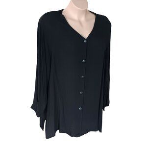 Susan Burrowes Womens Black Button Down Blouse Size 8 Long Sleeve Top